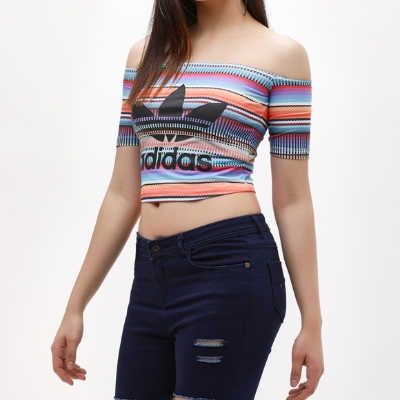 adidas Tops - Adidas Originals X Farm Off Shoulder Striped Top